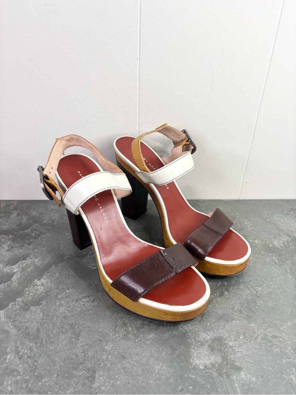 Marc by Marc Jacobs color block leather slingback sandals heels size EU 39 US 9